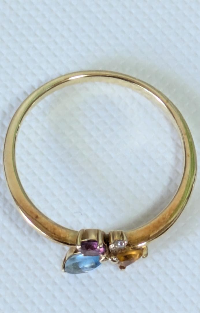 マルチカラーリング　K18　12号　ダイア　天然石　YG