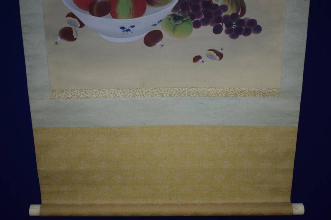 真作/春羊/果物図/絹表装/横物/布袋屋掛軸HH-688