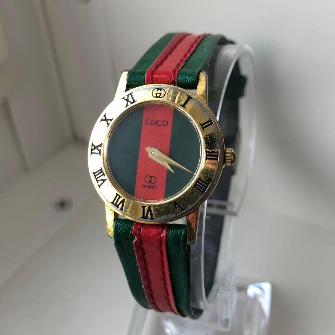GUCCI オールドグッチ シェリーライン　 クォーツ時計 グリーン/レッド