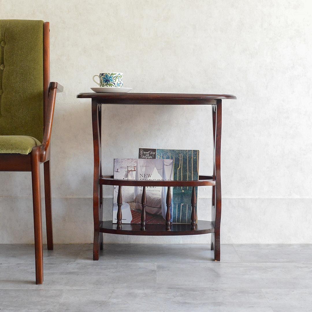 クラシック サイドテーブル オーバル マガジンラック ワインテーブル 雑誌収納