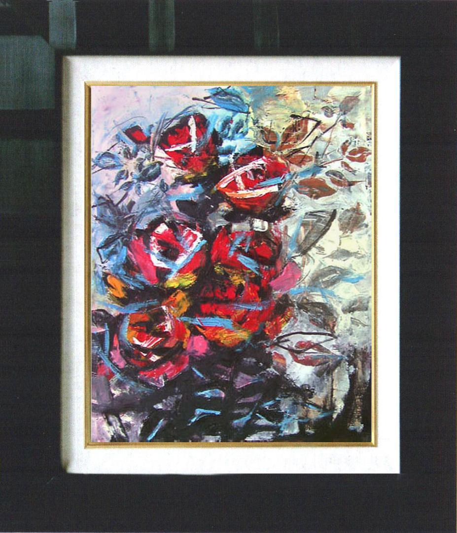 油絵 菅家令子 絵 絵画 インテリア 額付(黒) uF6-050303 花 ばら