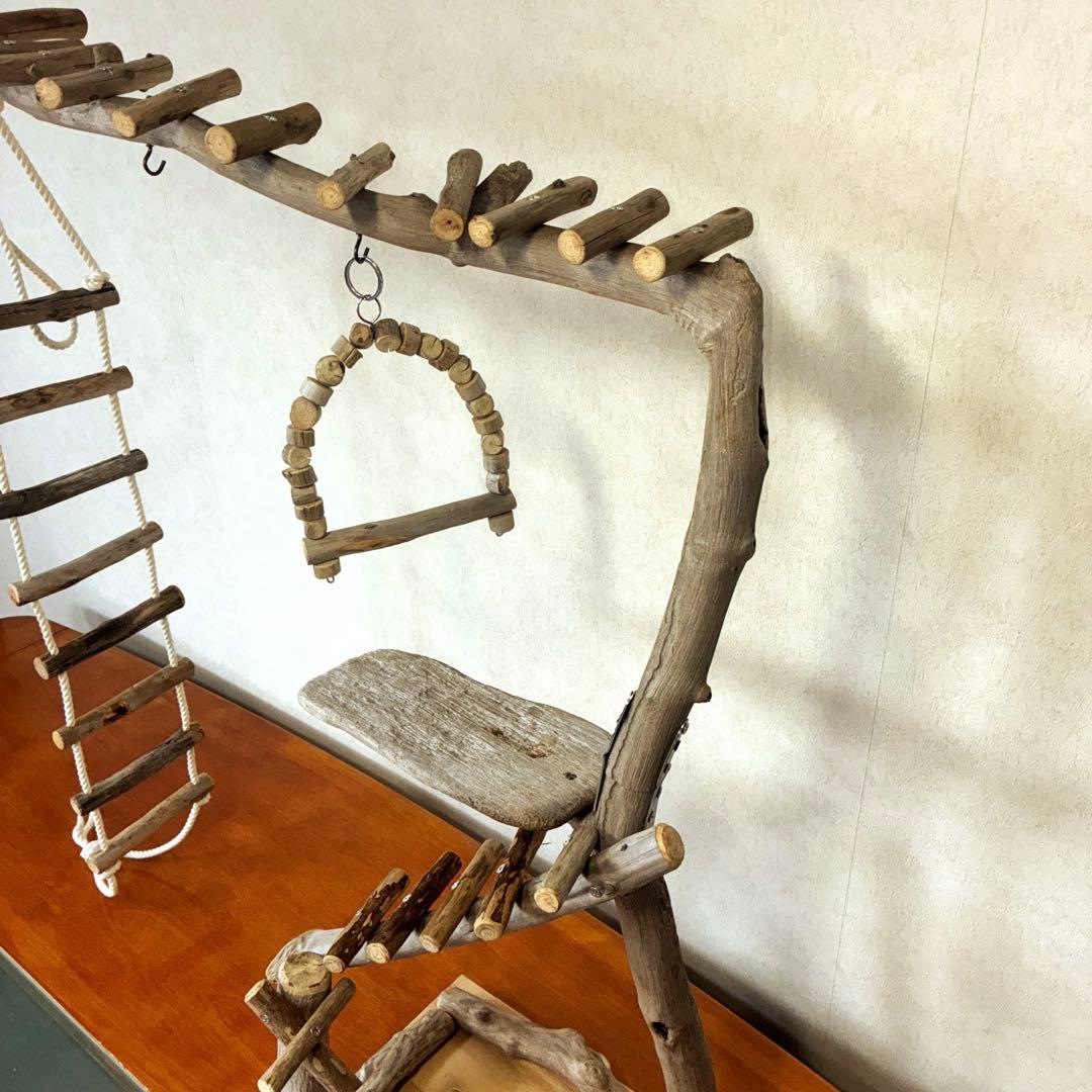 バードアスレチック　天然流木　鳥用ジム・はしご・ブランコ付き