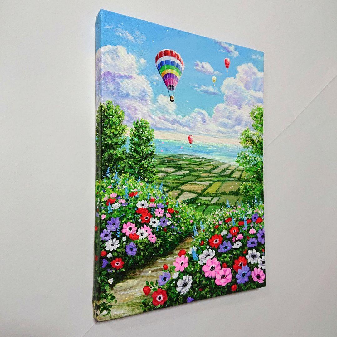 【アネモネの丘】アクリル画 F4 風景画 絵画