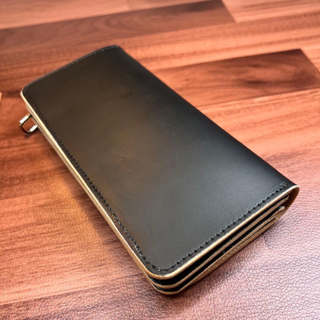 【トラッカーウォレット ロング 3層】 ブラック 姫路レザー シルバー YKK