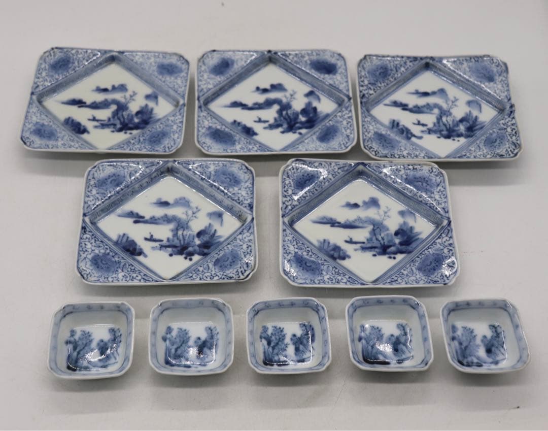 時代　伊万里　染付　寿司皿&豆皿10点セット　送料込み1125