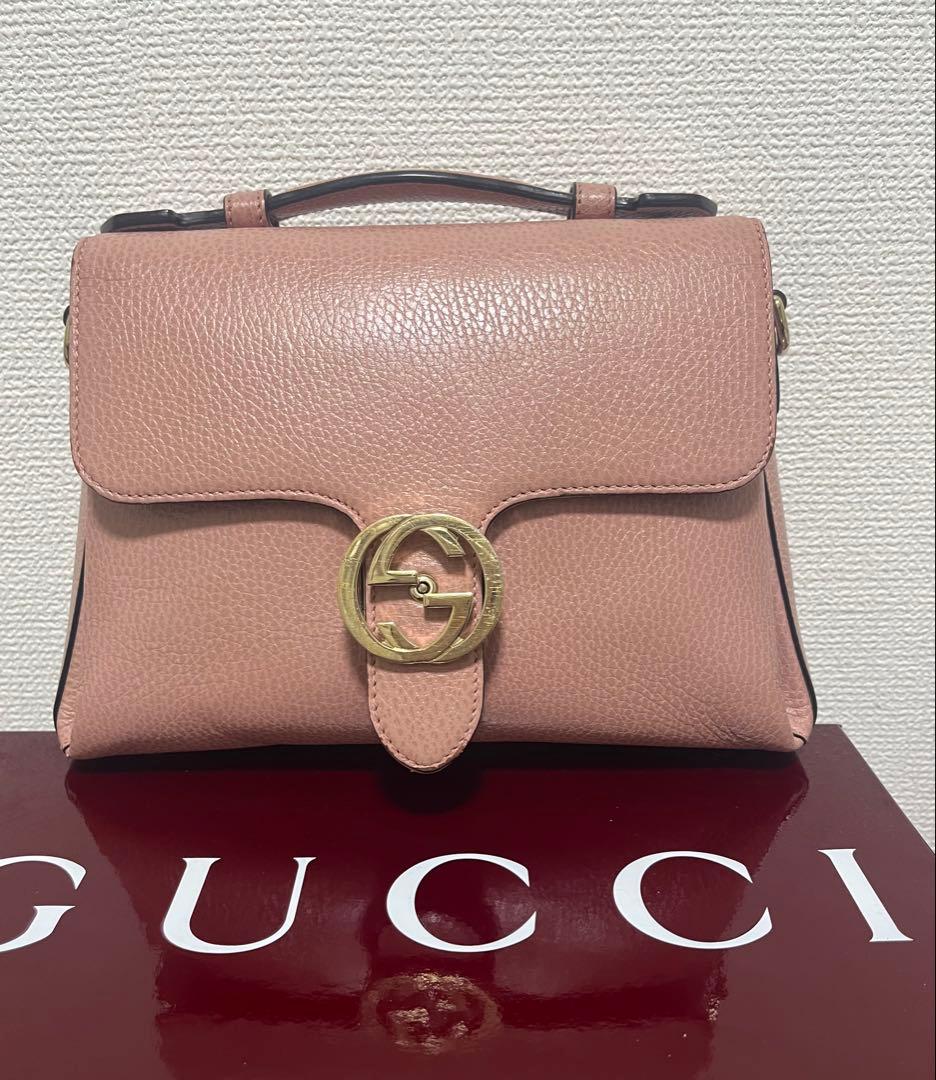 GUCCI ピンク レザー ハンドバッグ
