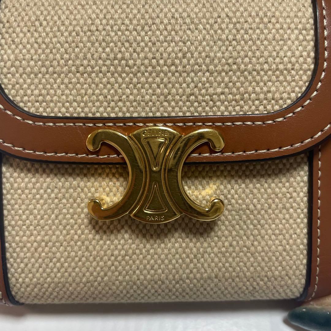 美品　セリーヌ　三つ折り財布　トリオンフ　キャンバスレザー　テキスタイル