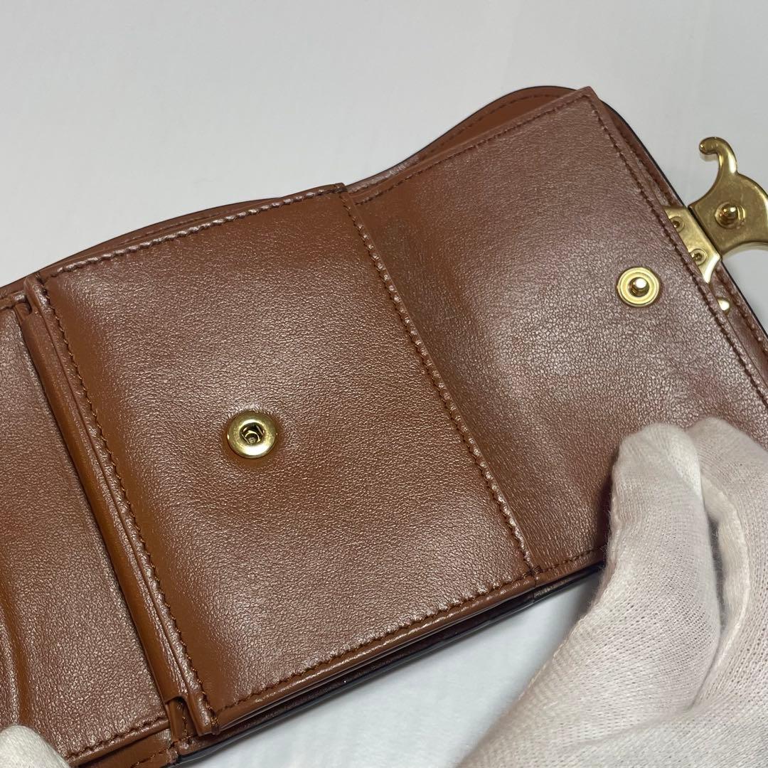 美品　セリーヌ　三つ折り財布　トリオンフ　キャンバスレザー　テキスタイル