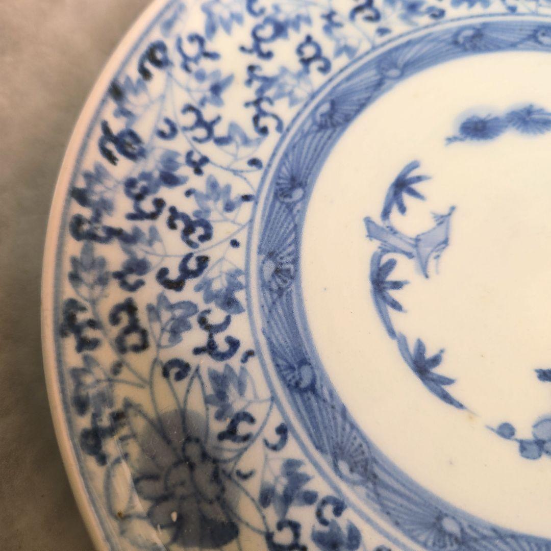 古伊万里　染付　六寸皿　江戸時代　花唐草　金直し　金継ぎ　骨董　アンティーク