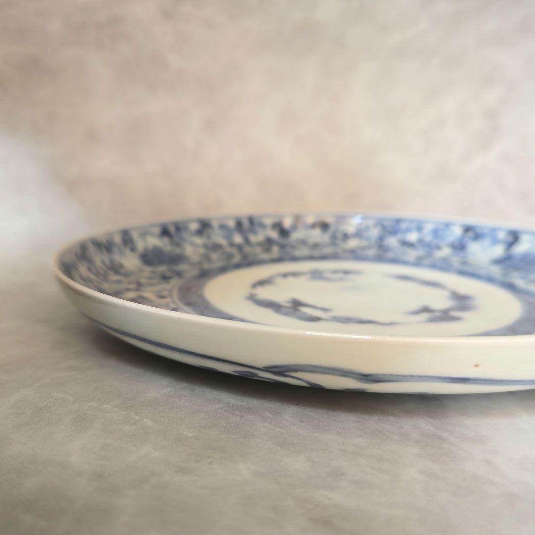 古伊万里　染付　六寸皿　江戸時代　花唐草　金直し　金継ぎ　骨董　アンティーク