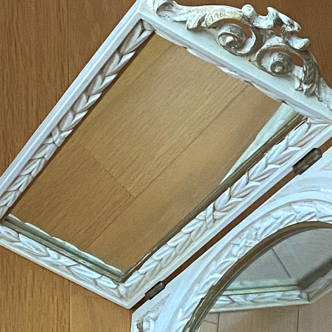 イタリア製 アンティーク風 卓上ミラー 壁掛け鏡 三面鏡