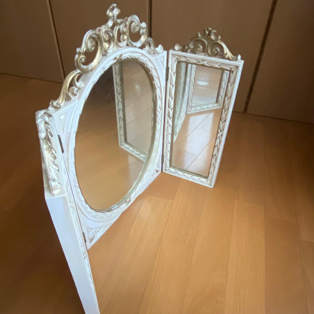 イタリア製 アンティーク風 卓上ミラー 壁掛け鏡 三面鏡