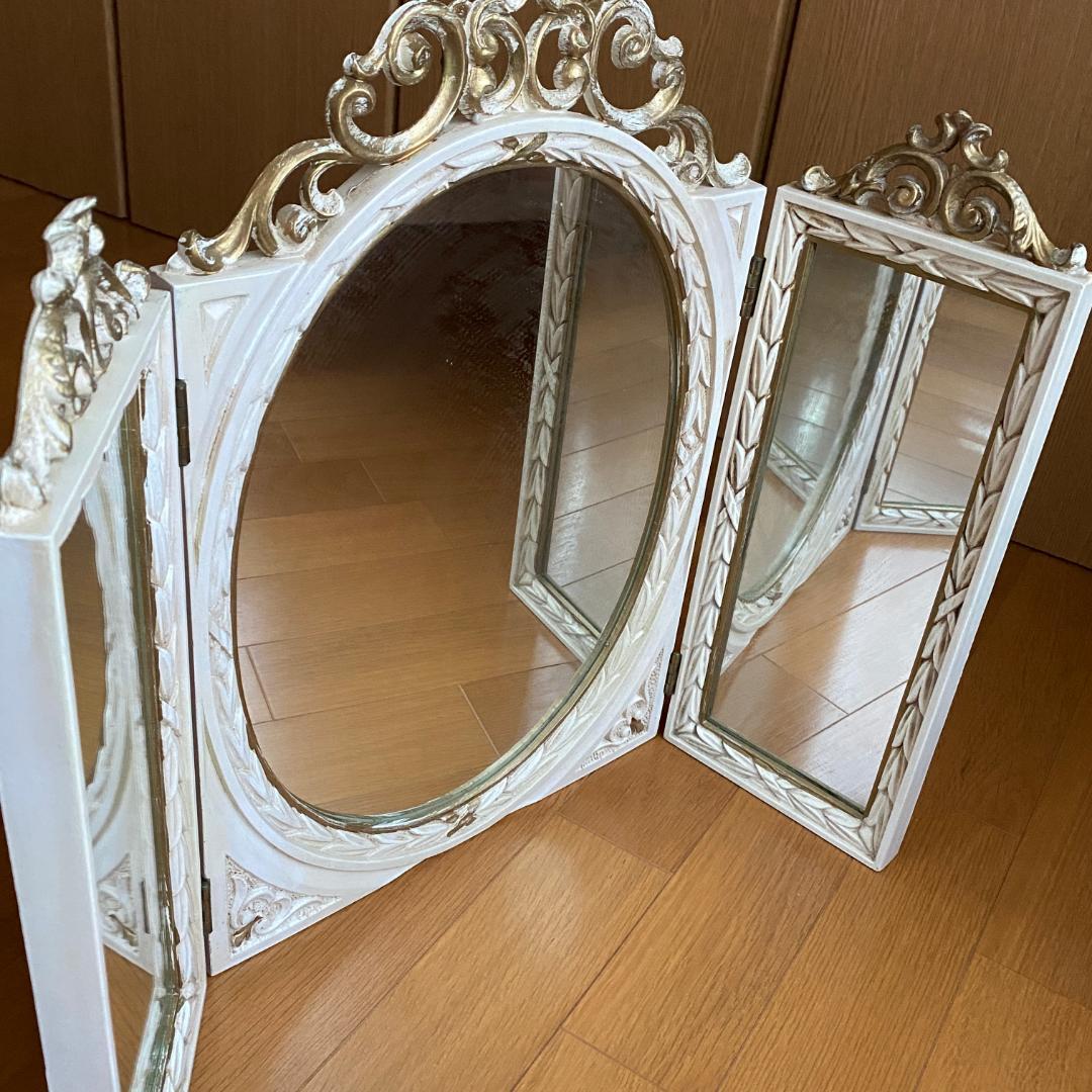 イタリア製 アンティーク風 卓上ミラー 壁掛け鏡 三面鏡