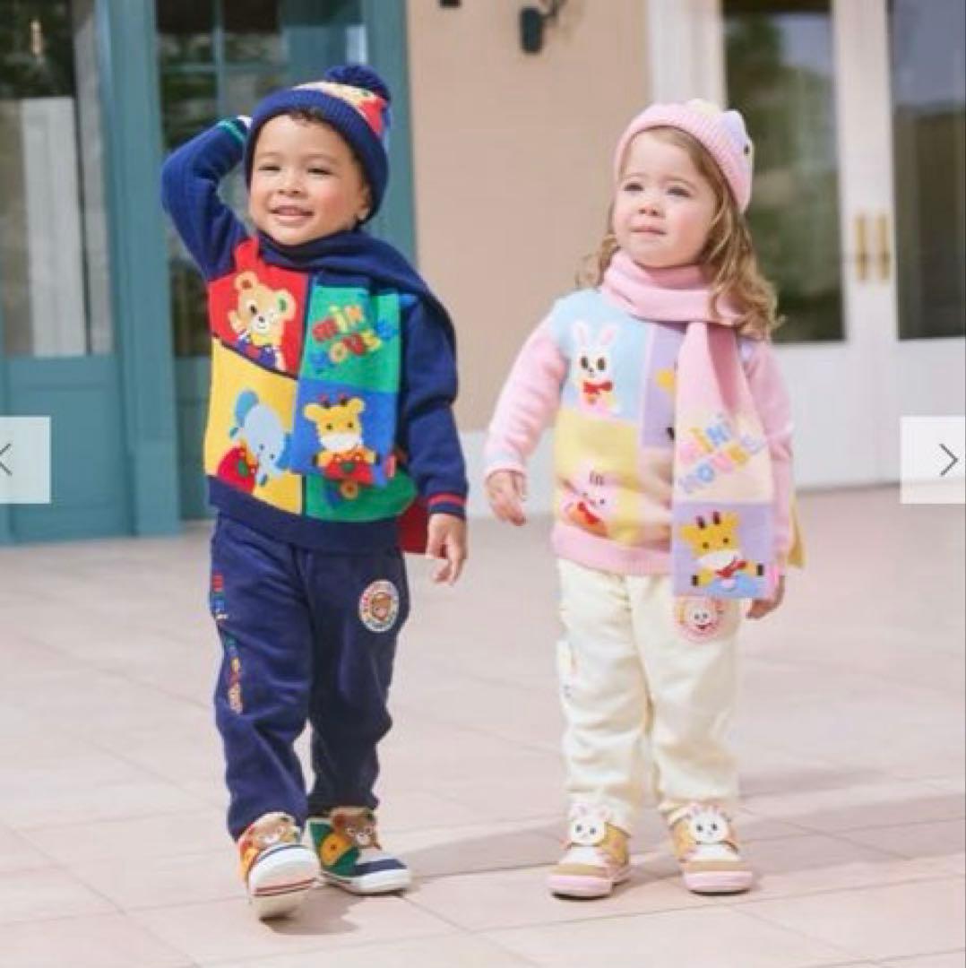 MIKIHOUSE可愛すぎるミキハウス 動物柄ニットフード ホリデーシリーズ M