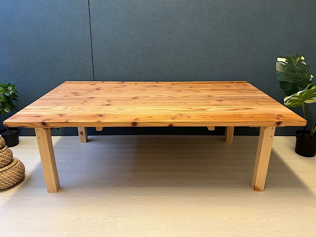 【オーダー】 ローテーブル 長方形 140cm 80cm 杉 折畳み脚 木組 角