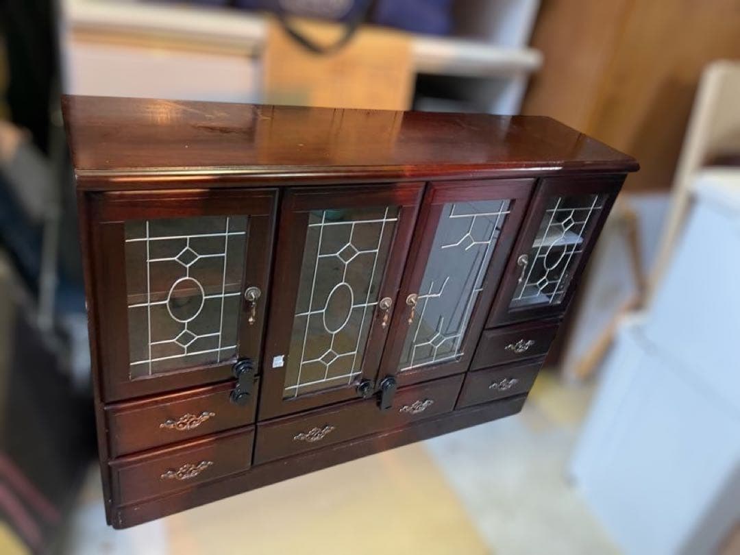 昭和レトロ ステンドグラス風 木製サイドボード 飾り棚 カップボード 古家具
