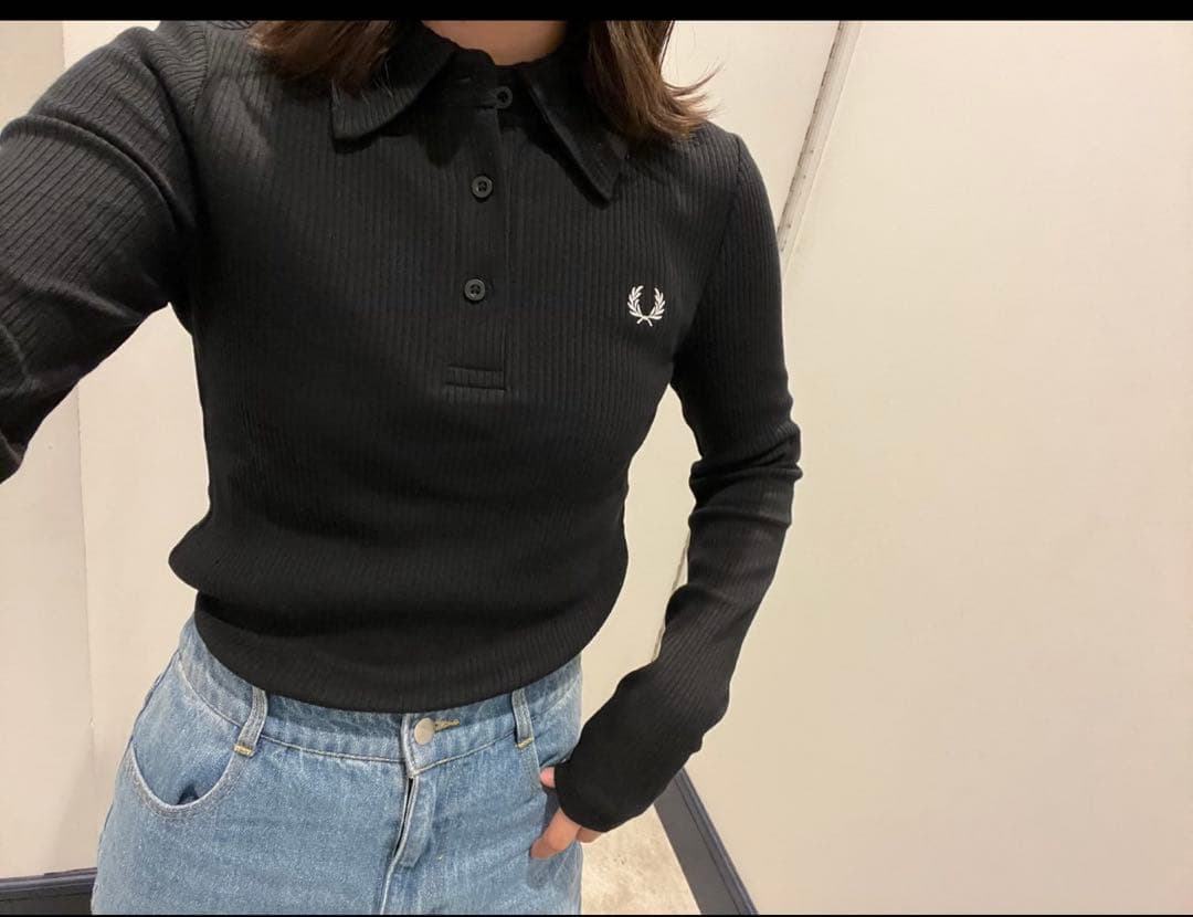 フレッドペリー ブラックリブポロシャツ 長袖