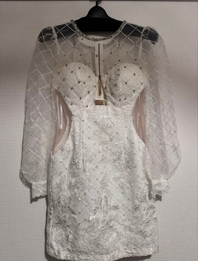 ROBEdeFLEURS ブロックチュールスリーブタイトミニキャバドレス