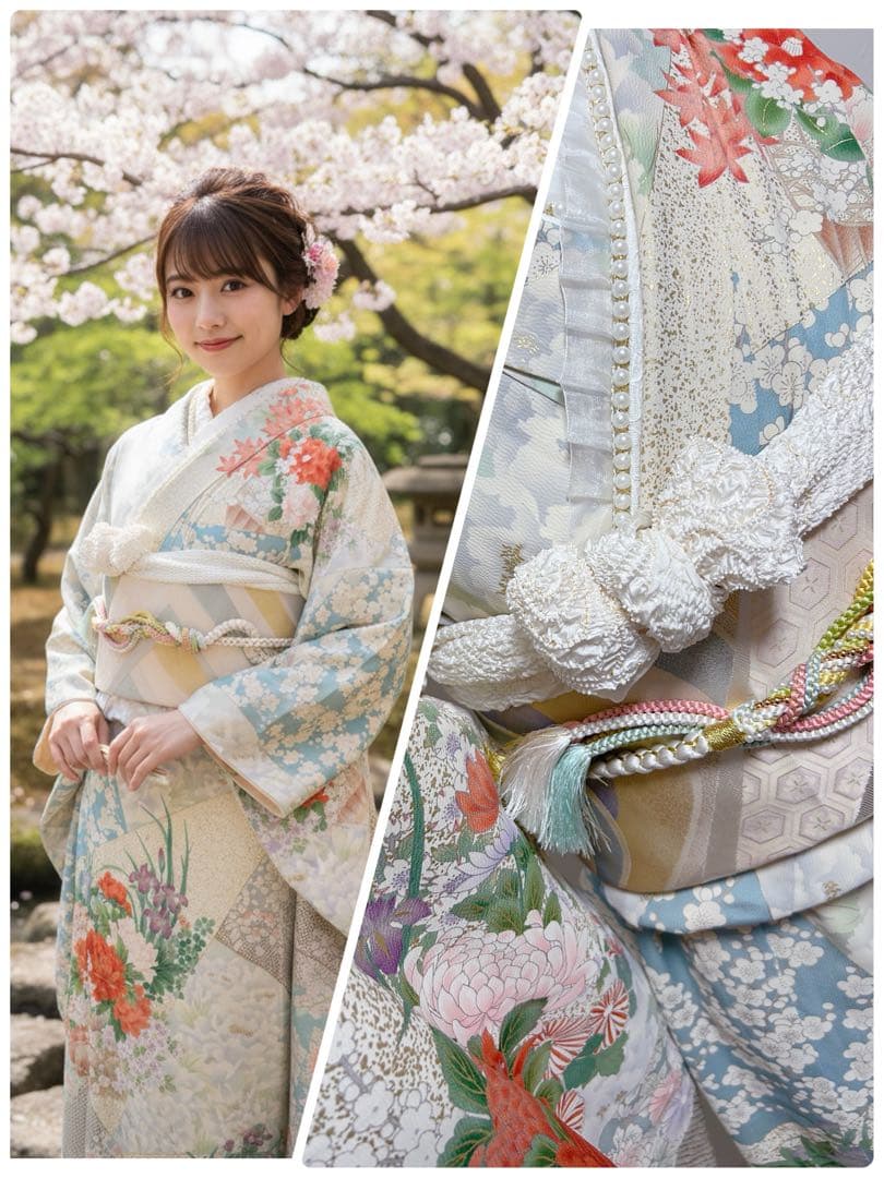 美品　振袖　フルセット　桜花柄振袖 豪華　金刺繍　着物