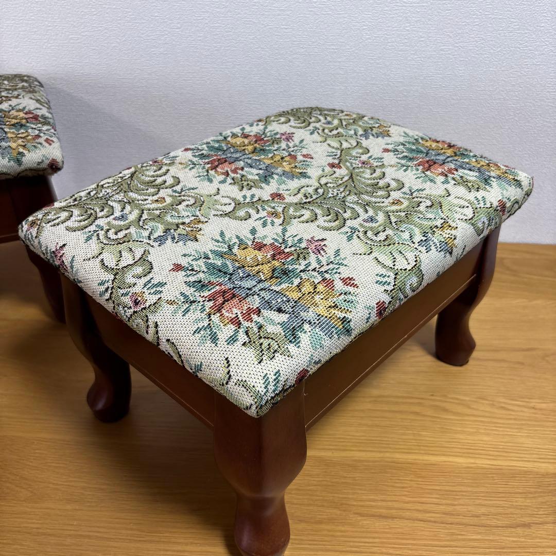 アンティーク　レトロ　八幡産業　腰掛け　座椅子　猫足　収納　花柄　4脚セット