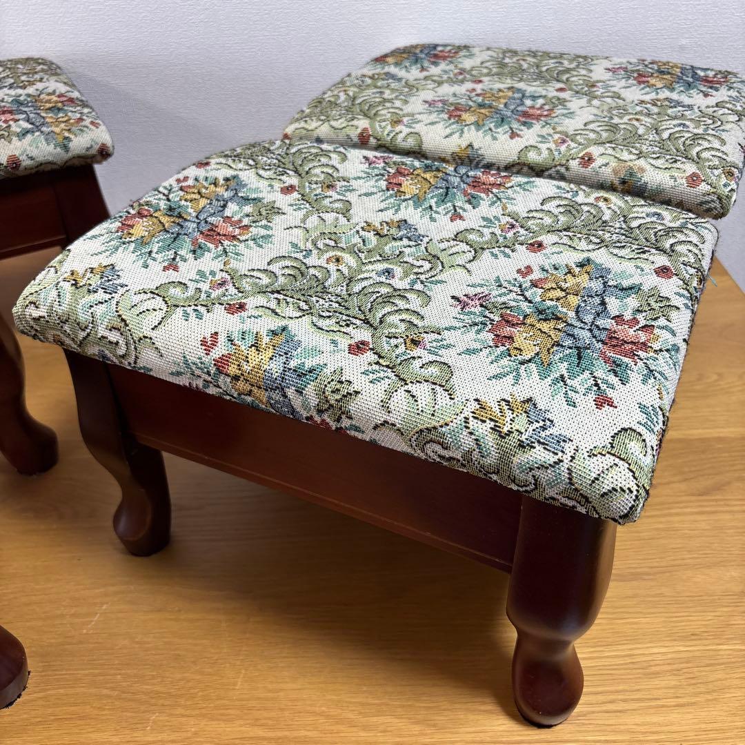 アンティーク　レトロ　八幡産業　腰掛け　座椅子　猫足　収納　花柄　4脚セット