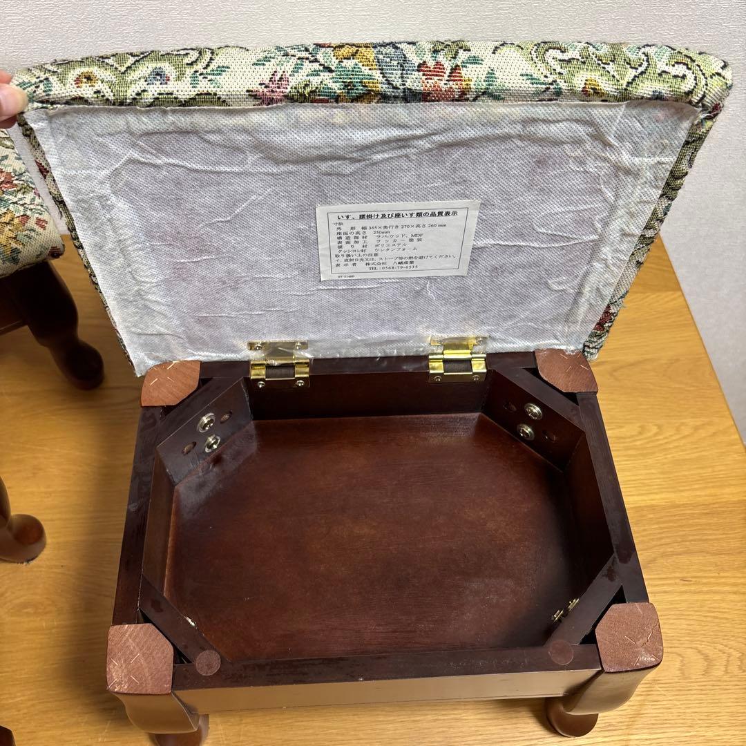 アンティーク　レトロ　八幡産業　腰掛け　座椅子　猫足　収納　花柄　4脚セット