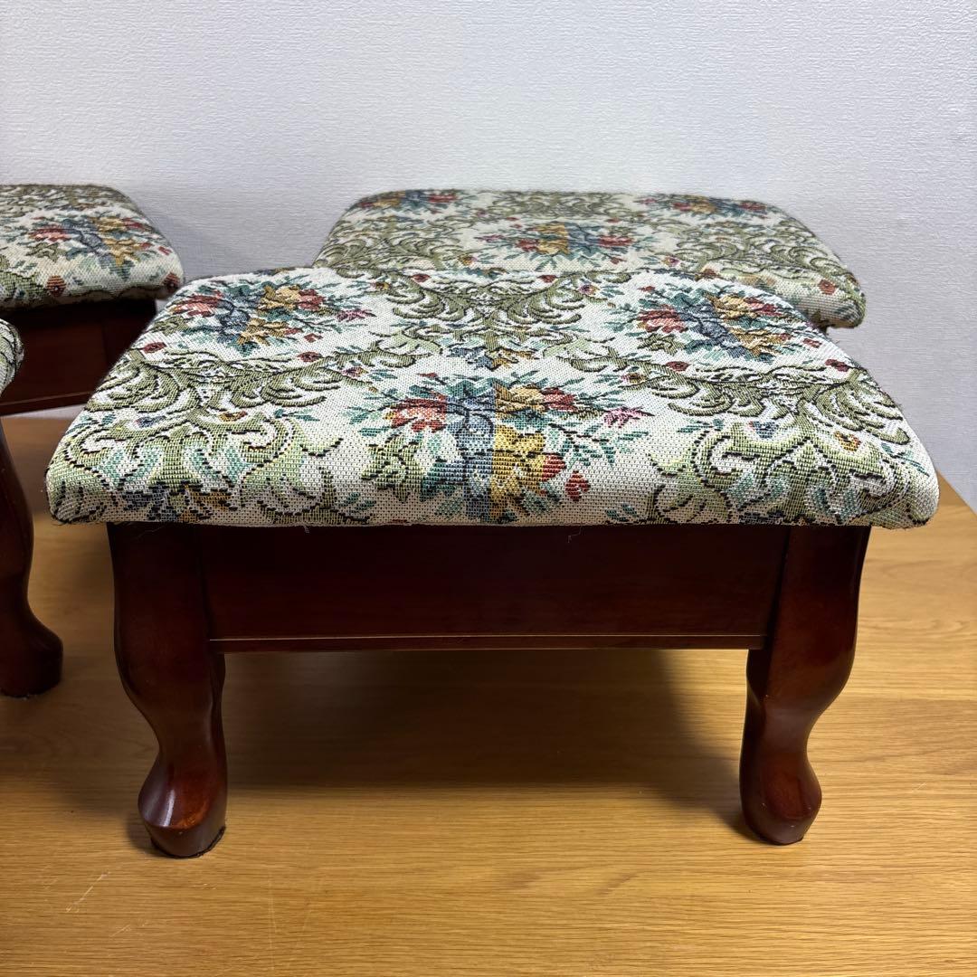 アンティーク　レトロ　八幡産業　腰掛け　座椅子　猫足　収納　花柄　4脚セット