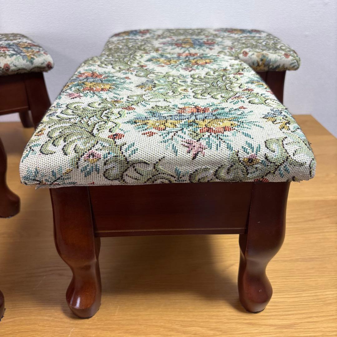 アンティーク　レトロ　八幡産業　腰掛け　座椅子　猫足　収納　花柄　4脚セット