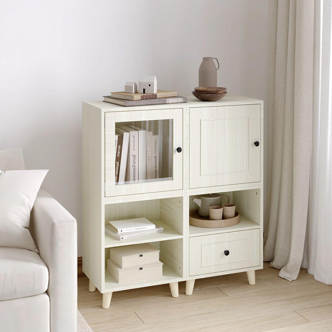 キューブボックス 4種セット 収納棚 扉付き 自由連結可能 幅40cm ホワイト