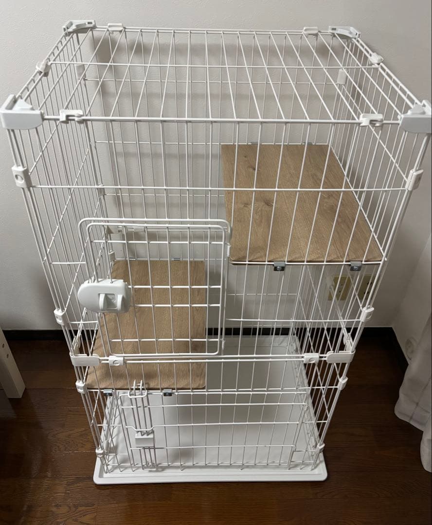 【美品】コンパクトキャットケージ2段／アイリス／ホワイト／2棚付き