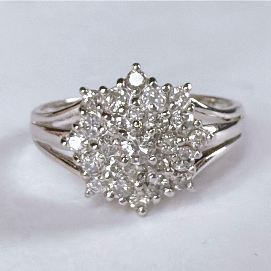【5235】 天然ダイヤモンド 0.5ct プラチナ フラワー 9.5〜10号