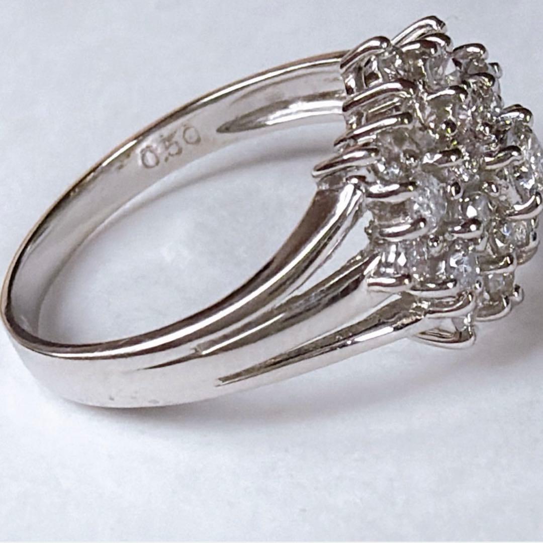 【5235】 天然ダイヤモンド 0.5ct プラチナ フラワー 9.5〜10号