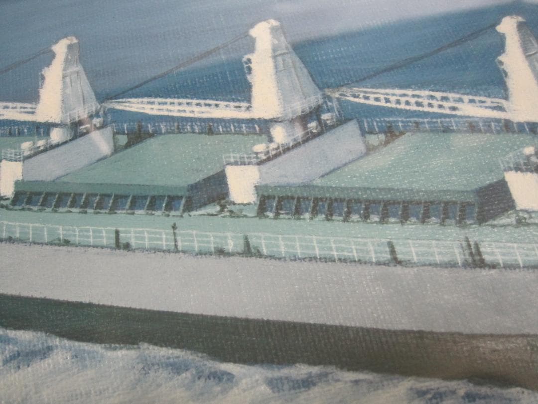 ▲油絵 作者不明 バラ積み船? 海洋画 海　大海原 M10サイズ?▲