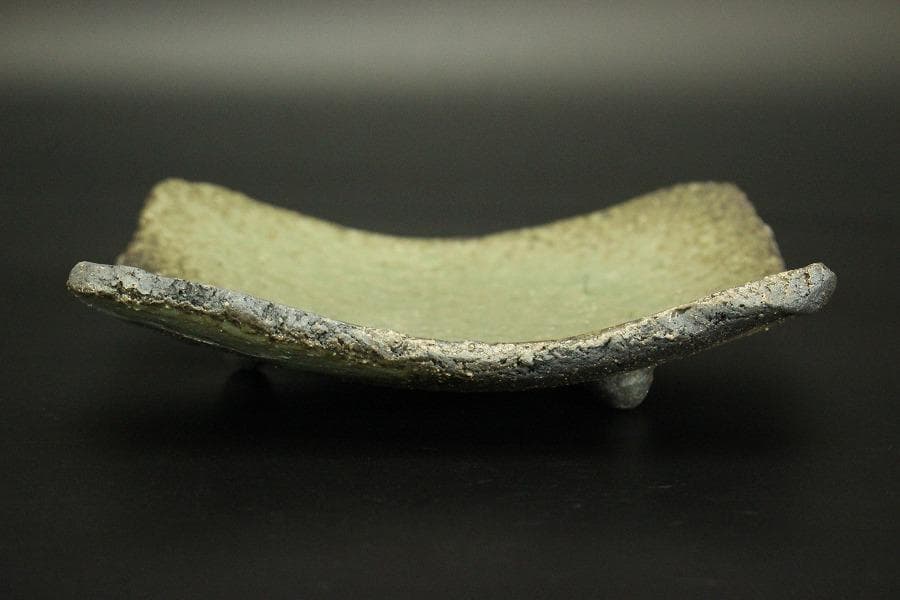 灰釉焼締 角皿 五枚 和食器 荒木義隆 木箱付 美品(メ1381)