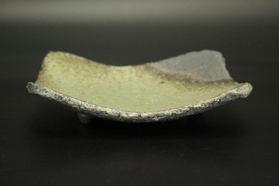 灰釉焼締 角皿 五枚 和食器 荒木義隆 木箱付 美品(メ1381)