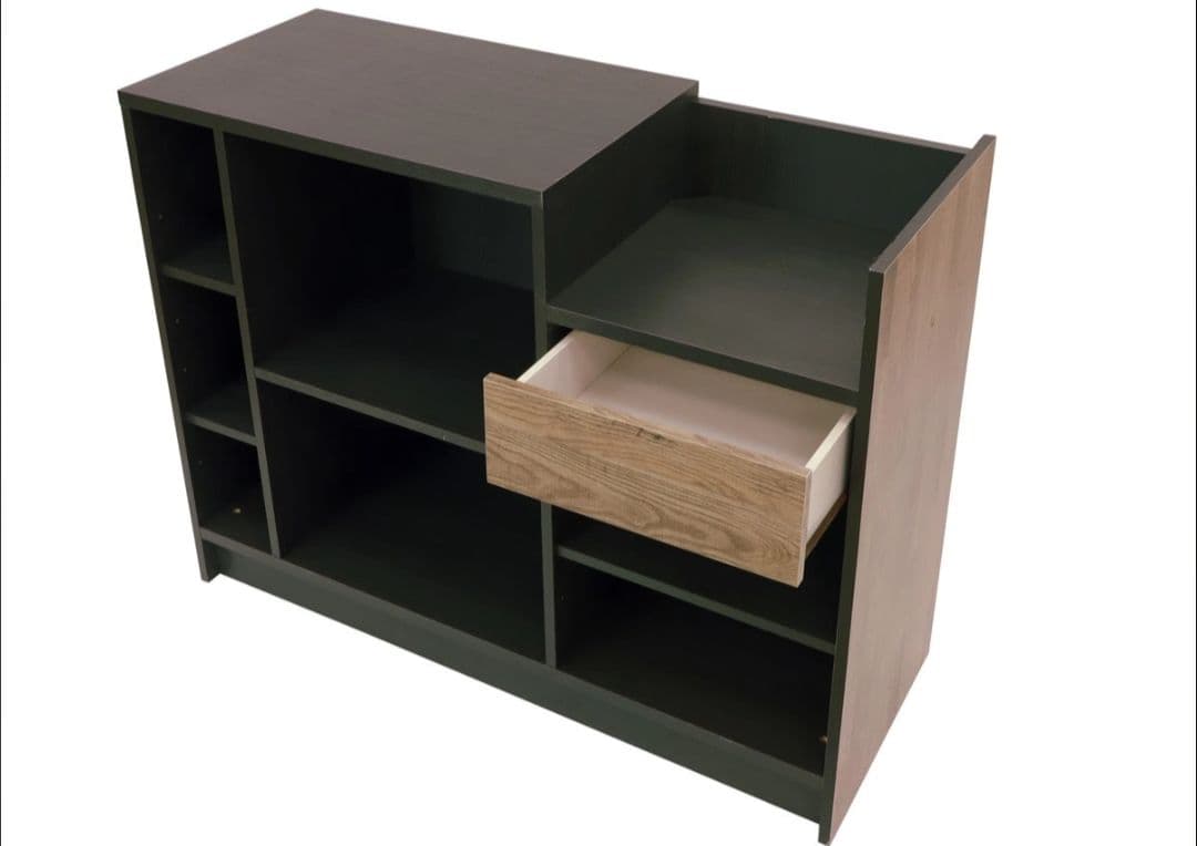 ウォールナット柄受付カウンター ダークブラウン幅117.5cm