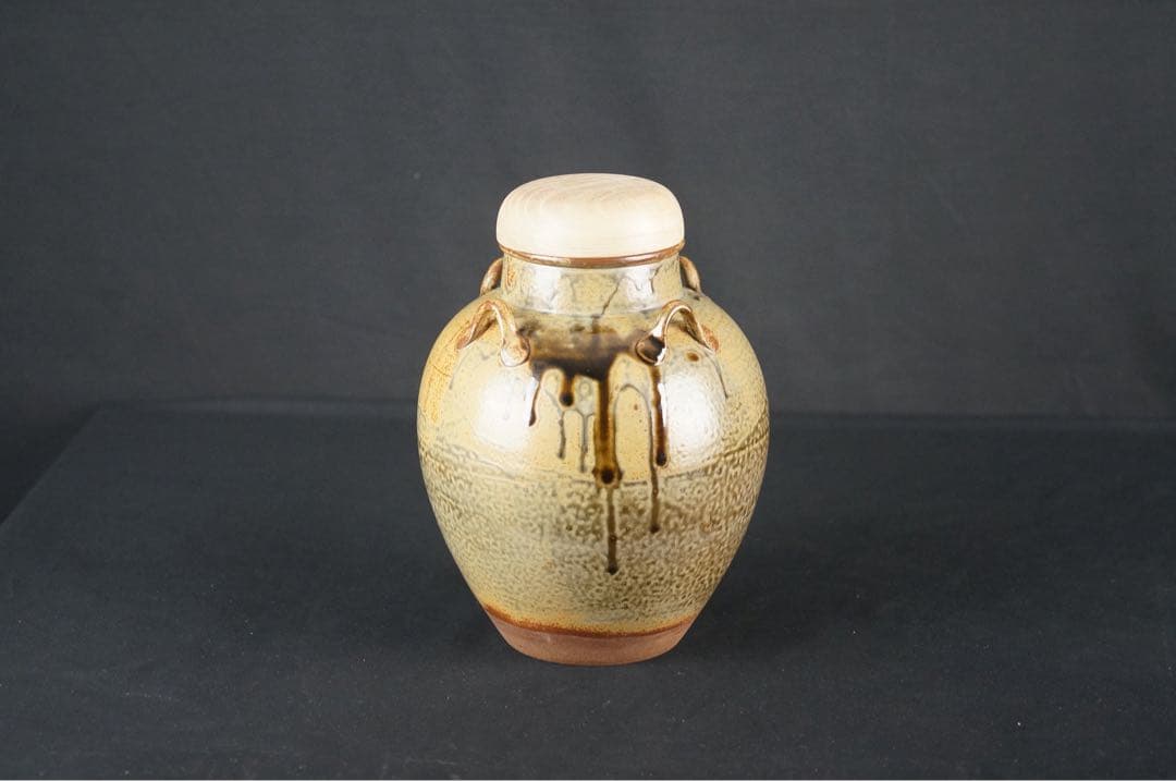 尾中窯 市野克 作 丹波焼 茶壺 飾壺 陶印 共箱 紙箱 茶道具 茶事