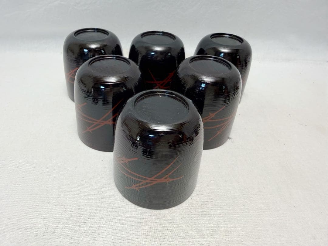 未使用 懐石道具 黒塗 松葉蒔絵 箸洗 六客揃 小吸物椀 和食器 汁椀 蓋付椀