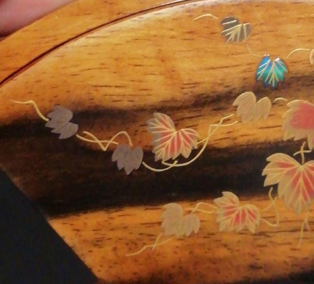 鈴木松栄三代　加州漆芸　黒柿　蔦蒔絵　扇面　香合　共布　栞付　茶道具