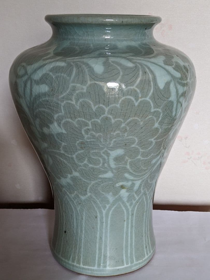 ♦期間限定Xmasセール 朝鮮陶磁！中国 白土象嵌 高麗青磁 梅瓶 骨董品