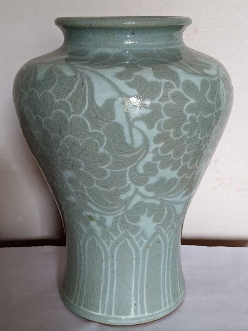 ♦期間限定Xmasセール 朝鮮陶磁！中国 白土象嵌 高麗青磁 梅瓶 骨董品