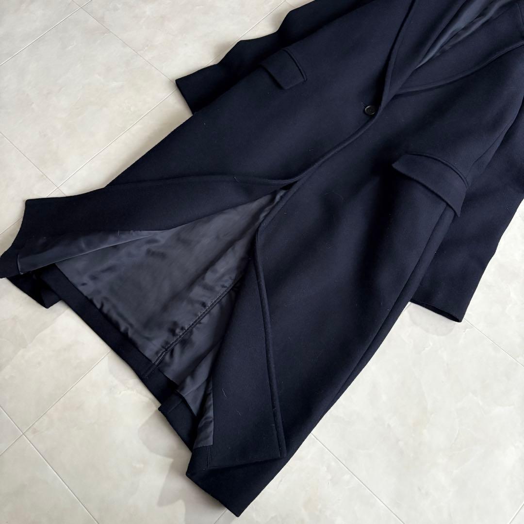 美品✨ ICB ウールチェスターロングコート 濃紺44 大きいサイズ ゆったり