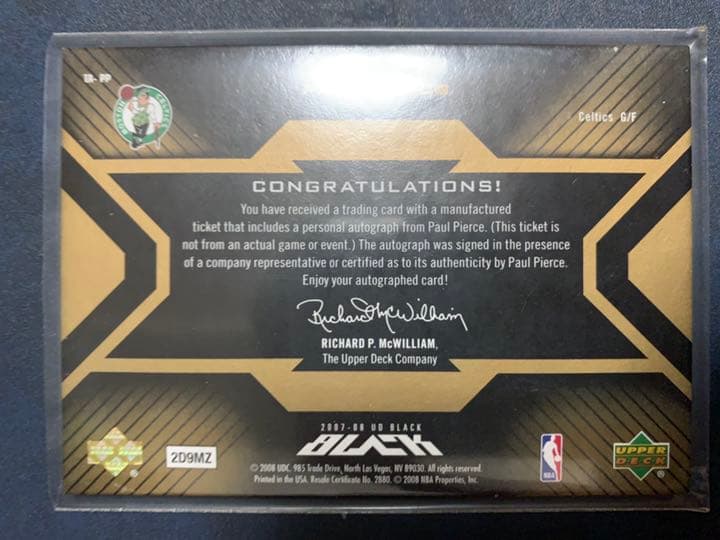 NBA UD BLACK 9/15 Paul Pierce 直筆サインカード