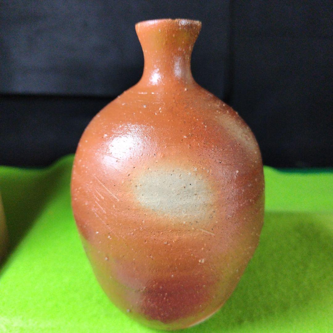 限定品、備前陶芸家、伊勢崎晃一郎、窯変赤緋徳利、共布、栞付き