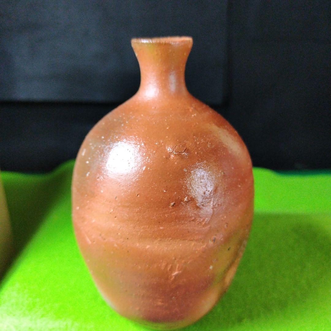 限定品、備前陶芸家、伊勢崎晃一郎、窯変赤緋徳利、共布、栞付き