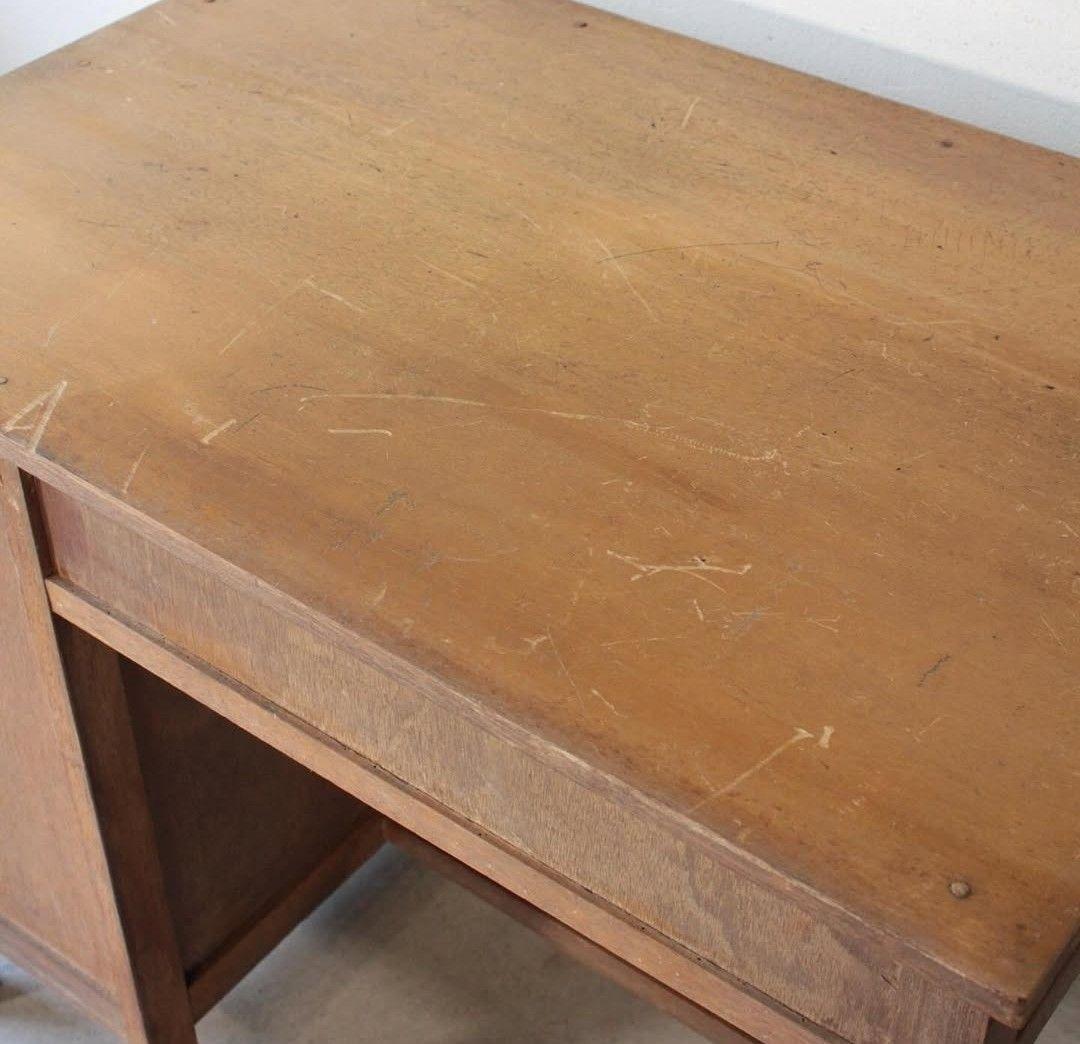 ヴィンテージ片袖机 デスク 木製文机 6引き出し付き