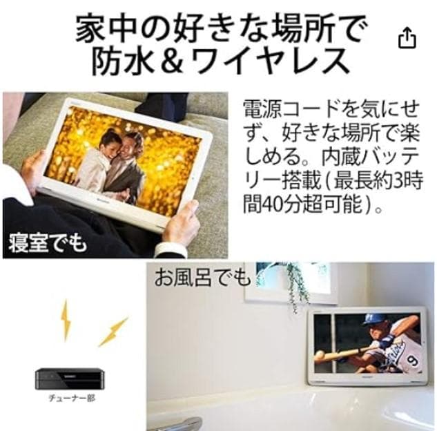 シャープ 12型 液晶 テレビ AQUOS 2T-C12AP-B 防水 ブラック