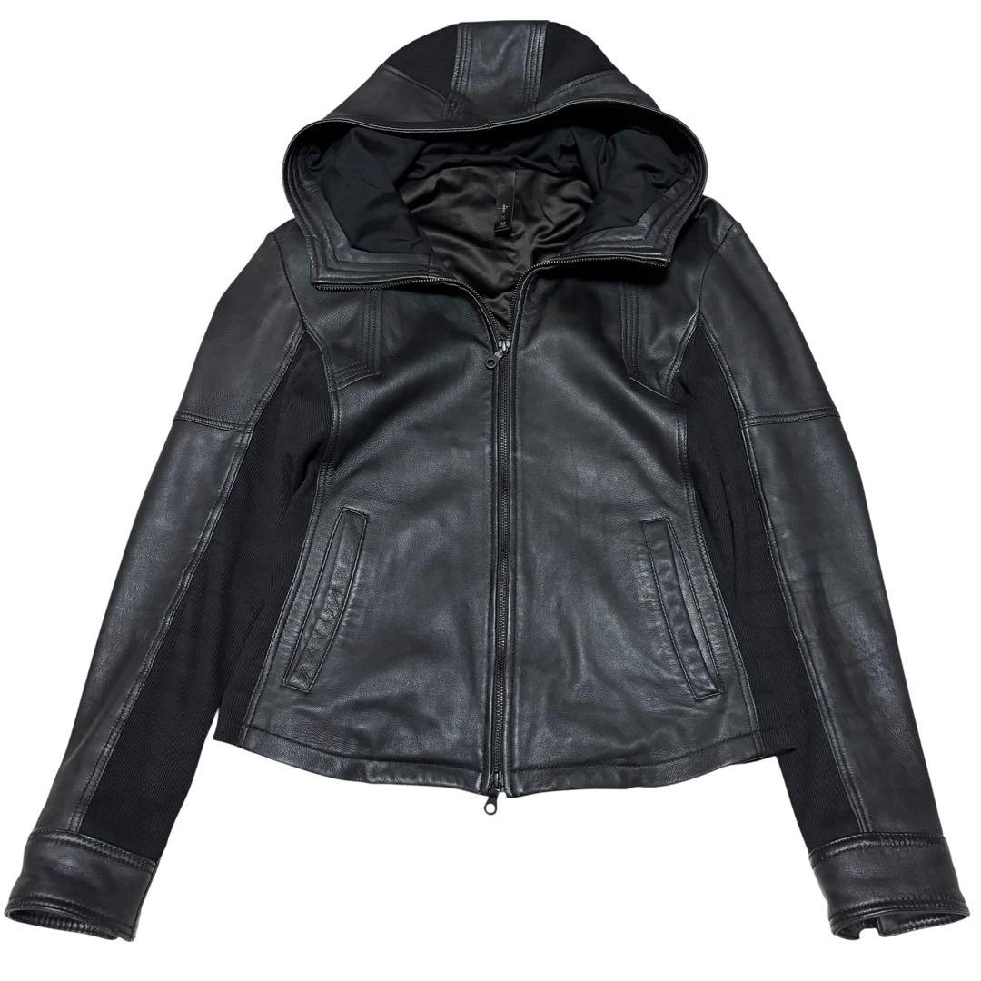 美品 ノーアイディー × カンビオ ラムレザー シングルライダースジャケット 黒