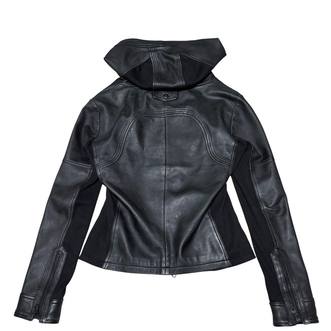 美品 ノーアイディー × カンビオ ラムレザー シングルライダースジャケット 黒