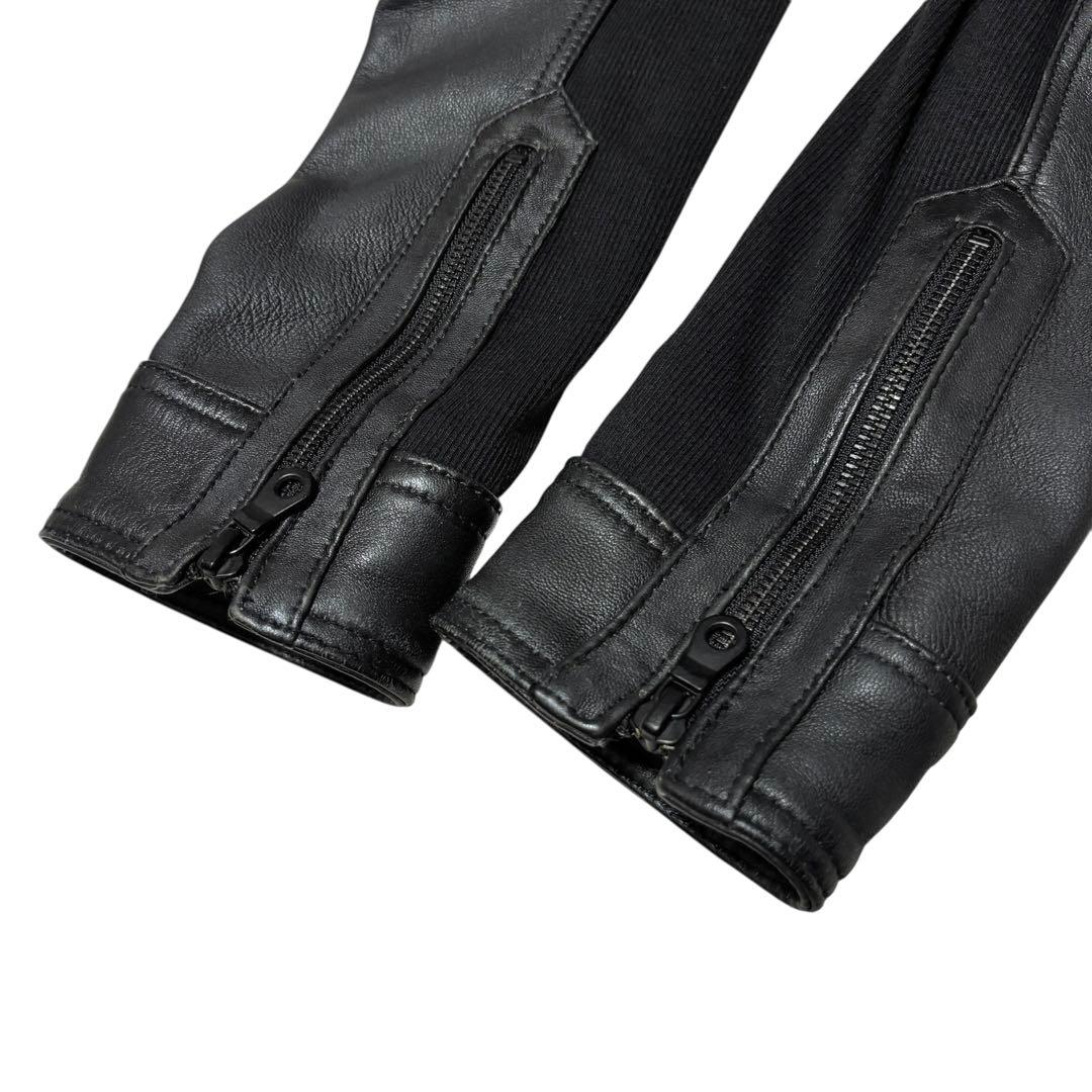 美品 ノーアイディー × カンビオ ラムレザー シングルライダースジャケット 黒